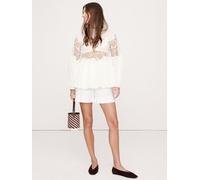 Banana Republic Banana Republic White Cotton And Lace Mock-Neck Top