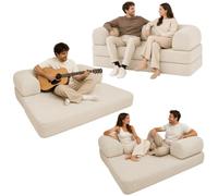 bananair - Canapé Compressé 2 Places en Velours Côtelé (Écru) | Canapé Lit Convertible, Modulable, Entièrement Déhoussable, Housses Lavables en Machine, Assise Ferme, Confort et Douceur
