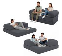 Bananair - Canapé Convertible 2 Places Fabriqué en France - Canapé Lit Modulable en Mousse Haute Densité et Tissu Velours Côtelé - Design Innovant Boneless Couch, Expédié Compressé (Gris Anthracite)