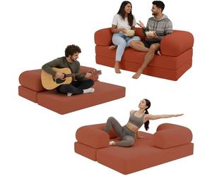 bananair - Canapé Convertible 2 Places Fabriqué en France - Canapé Lit Modulable en Mousse Haute Densité et Tissu Velours Côtelé - Design Innovant Boneless Couch, Expédié Compressé (Terracotta)