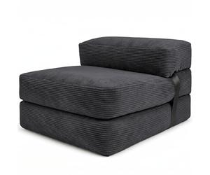 bananair - Chauffeuse 1 Place Adulte Convertible - Matelas d'Appoint Déhoussable en Velours Côtelé - Canapé Lit, Futon Pliable Pratique & Confortable, Rembourré en Mousse (70 x 190 cm, Gris Foncé)
