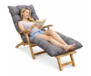 Bananair - Coussin Bain de Soleil Chaise Longue - Épais, Ultra Confortable, Design Matelassé - Fabriqué en France - Matelas Transat avec Scratchs, Facile à Installer (185x60x15 cm, Gris)