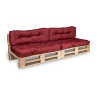 Bananair - Coussin Palette Extérieur Confortable - Tissu Résistant, Anti-UV & Déperlant - Coussin Salon de Jardin Extérieur, Balcon, Terrasse (Lot 2 Assises 120X80 cm + 2 Dossiers 120X40 cm, Rouge)