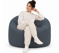 bananair - Pouf Géant 100 cm Velours Côtelé Fines Côtes (Bleu) | Fabriqué en France, Flocons de Mousse, Assise Moelleuse, Toucher Doux, Pour Salon et Chambre
