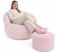 Bananair - Pouf Salon & Chambre en Velours Côtelé avec Repose Pieds - Pouf Fauteuil XXL Doux & Élégant - Housse Lavable en Machine - Idéal Salon, Chambre Adulte, Ado (110x100cm, Rose Pâle)