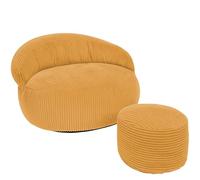 Bananair - Pouf Salon & Chambre en Velours Côtelé avec Repose Pieds - Pouf Fauteuil XXL Doux & Élégant - Housse Lavable en Machine - Idéal Salon, Chambre Adulte, Ado(110x100cm, Jaune Moutarde)