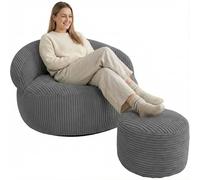 Bananair - Pouf Salon & Chambre en Velours Côtelé - Pouf Fauteuil XXL Doux & Élégant - Housse Lavable en Machine - Idéal Salon, Chambre Adulte, Ado (110x100cm, Gris Foncé)