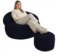 Bananair - Repose Pieds Salon - Housse Lavable, Remplissage Mousse - Tabouret Pouf Élégant, Ottoman Pouf Rond Doux & Confortable (55x30 cm, Bleu Foncé)