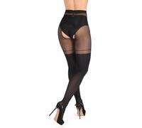 BANANALU 20 Collants Sexy Ouvert au-dessus du genou avec cheval ouvert Cutout, Schwarz, XL