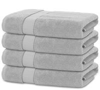 BANANALU Lot de 4 serviettes de bain 70 x 140 cm - 100 % coton - Gris clair
