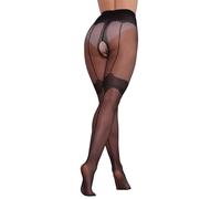 BANANALU Ouvert Collants Femme avec Straps Motif Entrejambe Ouvert Soyeux Noir Enigma Nero L