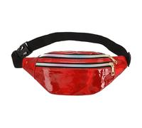 Banane Fluo Sac Banane holographique for Femmes, Hommes et Enfants, Couleur métallique, Sac de Taille de Sport, Ceinture holographique, for Voyager, Courir, Faire la fête(Red)