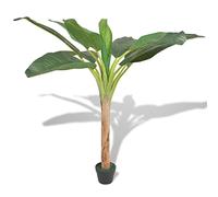 Bananier artificiel avec tronc en bois véritable et pot en plastique - 150 cm - Vert - Plante d'intérieur réaliste pour salon, bureau, balcon, décoration facile d'entretien avec 10 feuilles détaillées