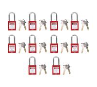 banapoy Kit de cadenas de consignation et d'étiquetage, 10 Padlocks de sécurité Loto rouges avec anse à ouverture automatique, 2 clés par cadenas, Pour postes appareils électriques