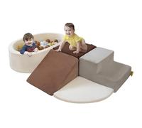 BanaSuper Blocs Mousse Éducatifs Modulables | Jeu de Motricité Intérieure pour Enfants Certifiée EN71 | Blocs à Grimper en Mousse avec Piscine à Balles (Pas de Ballon) | Bassin à Balles, Gris Café