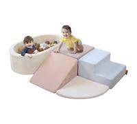 BanaSuper Blocs Mousse Éducatifs Modulables | Jeu de Motricité Intérieure pour Enfants Certifiée EN71 | Blocs à Grimper en Mousse avec Piscine à Balles (Pas de Ballon) | Bassin à Balles, Bleu Rose