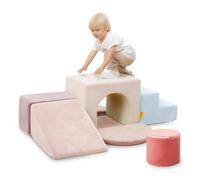 BanaSuper Blocs Mousse Éducatifs Modulables | Jeu de Motricité Intérieure pour Enfants | Parcours Motricité | Structure d'escalade Antidérapante | Design Lavable & Sécurité Renforcée (Rose)