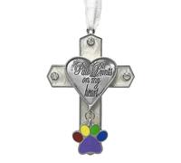 Banberry Designs Empreintes de Pattes sur Mon Cœur Croix Strass Ornement funéraire avec Pattes Charm 7,6 cm H