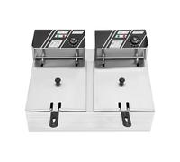 banborba Double friteuse électrique professionnelle en acier inoxydable avec couvercle, paniers et thermostat de sécurité, double réservoir, 2 x 6 l, 2 x 2500 W, température jusqu'à 200 °C