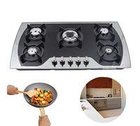 banborba Plaque de cuisson à gaz 5 flammes encastrable pour la maison - Cuisinière naturel et propane En acier inoxydable ou le restaurant Feu puissant Allume-batterie Noir