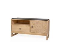 Banc 1 porte 1 tiror 100x38x48 cm décor chêne et PU noir