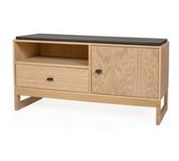 Banc 1 porte 1 tiror 100x38x48 cm décor chêne et PU noir Beige G