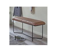 Banc 100x38x48 cm en cuir marron et métal noir