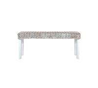Banc 110 cm Blanc Rotin naturel kubu et bois de manguier massif