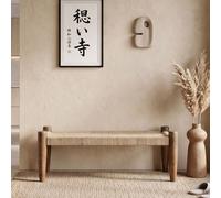 Banc 120cm Jute Banc d'entrée Bois Massif Banc de lit Chambre à coucher