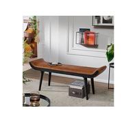 Banc 125x38x51 cm en bois et cuir véritable noir et marron