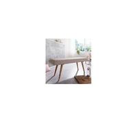 Banc 2 places 117x38x51 cm en tissu beige et pieds en manguier