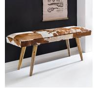 Banc 2 places 120x40x52 cm en cuir de chèvre marron et blanc
