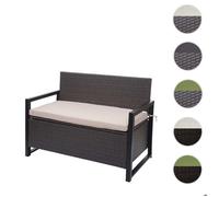 Banc 2 places en poly rotin MCW-F39, banc coffre, ~ gris, coussins beige