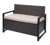 Banc 2 places en poly rotin MENDLER HWC-F39, banc coffre, gris, coussins beige Gris G