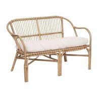 Banc 2 places en rotin avec coussin en polyester coloris blanc - Longueur 110 x Hauteur 77 x Profondeur 68 cm