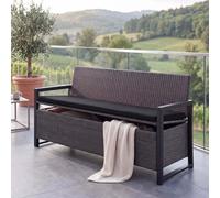 Banc 3 Places En Polyrotin Hwc-F39, Banc De Jardin Avec Coffre De Rangement, Coussins D'assise Gris, Coussins Noirs