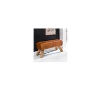 Banc 90x30x43 cm en cuir et pieds en manguier