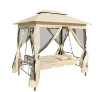 Banc à bascule avec cadre en acier revêtu par pulvérisation et baldaquin, robuste et durable, convertible en lit, refuge privé, moustiquaire, coussin inclus, (blanc crème)