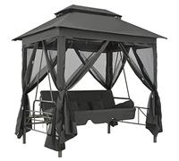 Banc à bascule avec cadre en acier revêtu par pulvérisation et baldaquin, robuste et durable, convertible en lit, refuge privé, moustiquaire, coussin inclus, (anthracite)