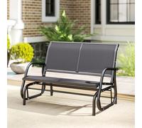 Banc À Bascule De Jardin 2 Places Design Contemporain Grand Confort Accoudoirs Assise, Dossier Ergonomique Acier Textilène Gris