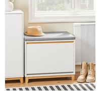 Banc à chaussures - 1 abattant - MDF et bambou - Coussin en tissu - 60x34x55 cm - Blanc - Style scandinave