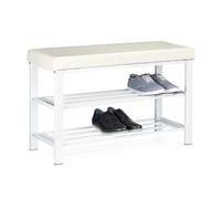 Relaxdays Banc de rangement à chaussures, pour 6-8 paires, meuble en similicuir, 2 niveaux, HxlxP 49 x 81 x 31 cm, blanc
