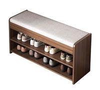 Banc à Chaussures 2 Niveaux, Ottoman de Rangement Capitonné avec Siège Rembourré pour Entrée, Tabouret Moderne pour Hall d'Entrée(Walnut Wood Color,100x24x43cm)