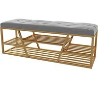 Banc à chaussures à 2 étages en cuir avec siège rembourré pour couloir, étagère à chaussures avec métal e moderne pour entrée, salon (couleur : GOL (or)