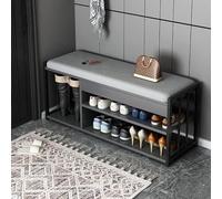 Banc à chaussures à 2 niveaux avec assise rembourrée pour entrée, couloir, salon, chambre à coucher, solution de rangement élégante et fonctionnelle 90 x 30 x 45 cm
