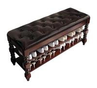 Banc à chaussures à 2 niveaux avec coussin rabattable - Siège de rangement d'entrée en bois massif marron 100 cm - Élégant ensemble étagère à chaussures et tabouret pour entrée nized