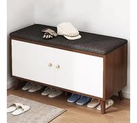 Banc à chaussures à 2 niveaux avec coussin rembourré, pieds en bois massif - Nizer d'entrée peu encombrant pour couloir, placard et salon, solution de rangement élégante