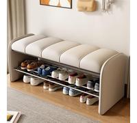 Banc à chaussures à 3 niveaux avec assise rembourrée et structure en métal et étagère de rangement pour chaussures en cuir PU élégant et fonctionnel 80 cm Blanc cassé