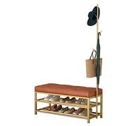 Banc à chaussures à 3 niveaux avec porte-manteau, coussin en cuir synthétique, cadre en acier, étagère de rangement pour entrée, couloir et salon (100 x 35 x 45 cm)