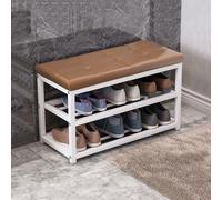 Banc à chaussures à 3 niveaux avec siège en cuir synthétique, cadre en métal robuste pouvant supporter 136 kg, organiseur peu encombrant pour entrée, couloir et salon